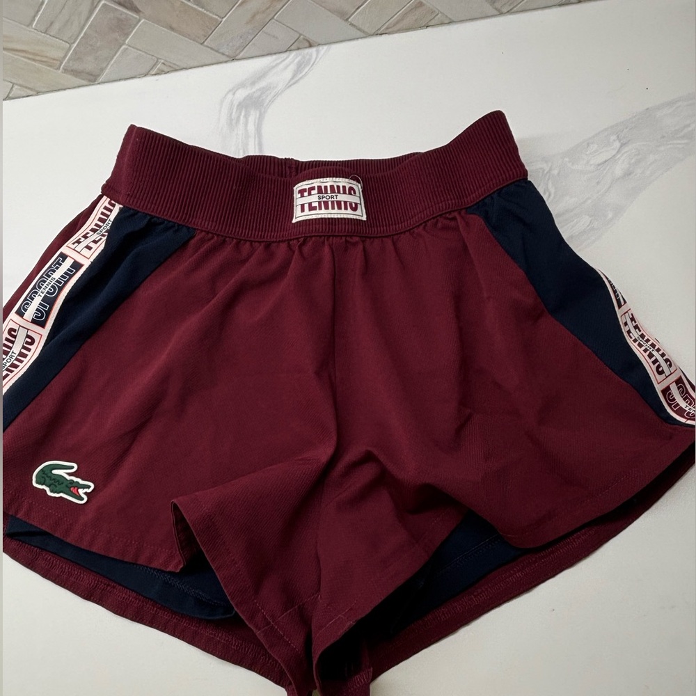 Lacoste Women's Maroon and Dark Blue Athletic Shorts